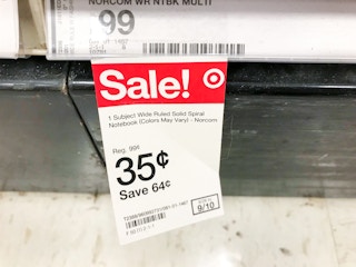 $0.35 sale sticker at Target on store shelf