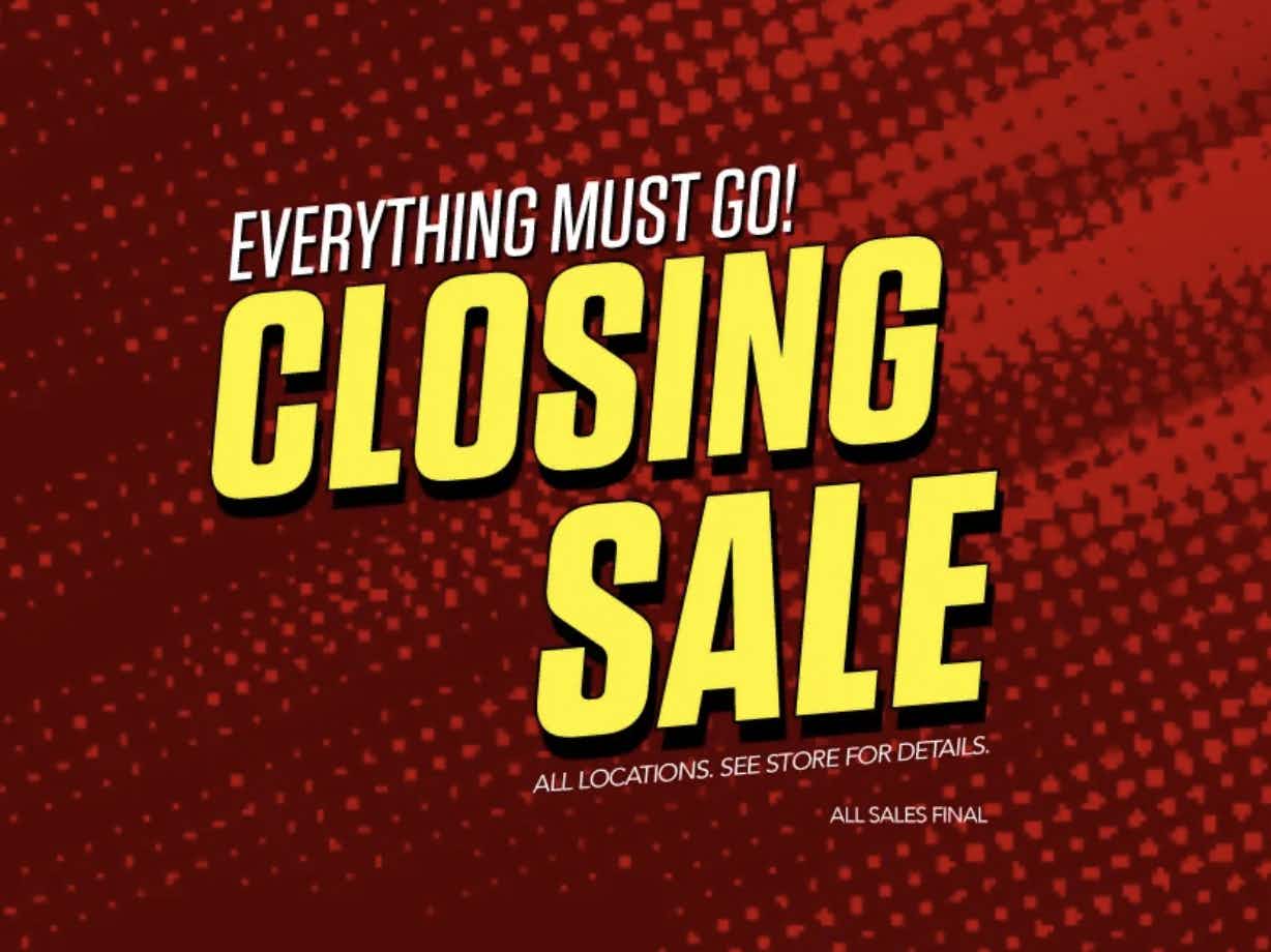 Olympia Sports Closing Sale graphic from their website.