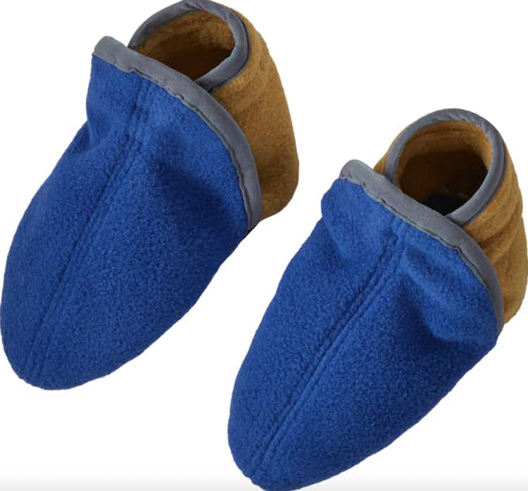 blue and tan toddlers booties slippers