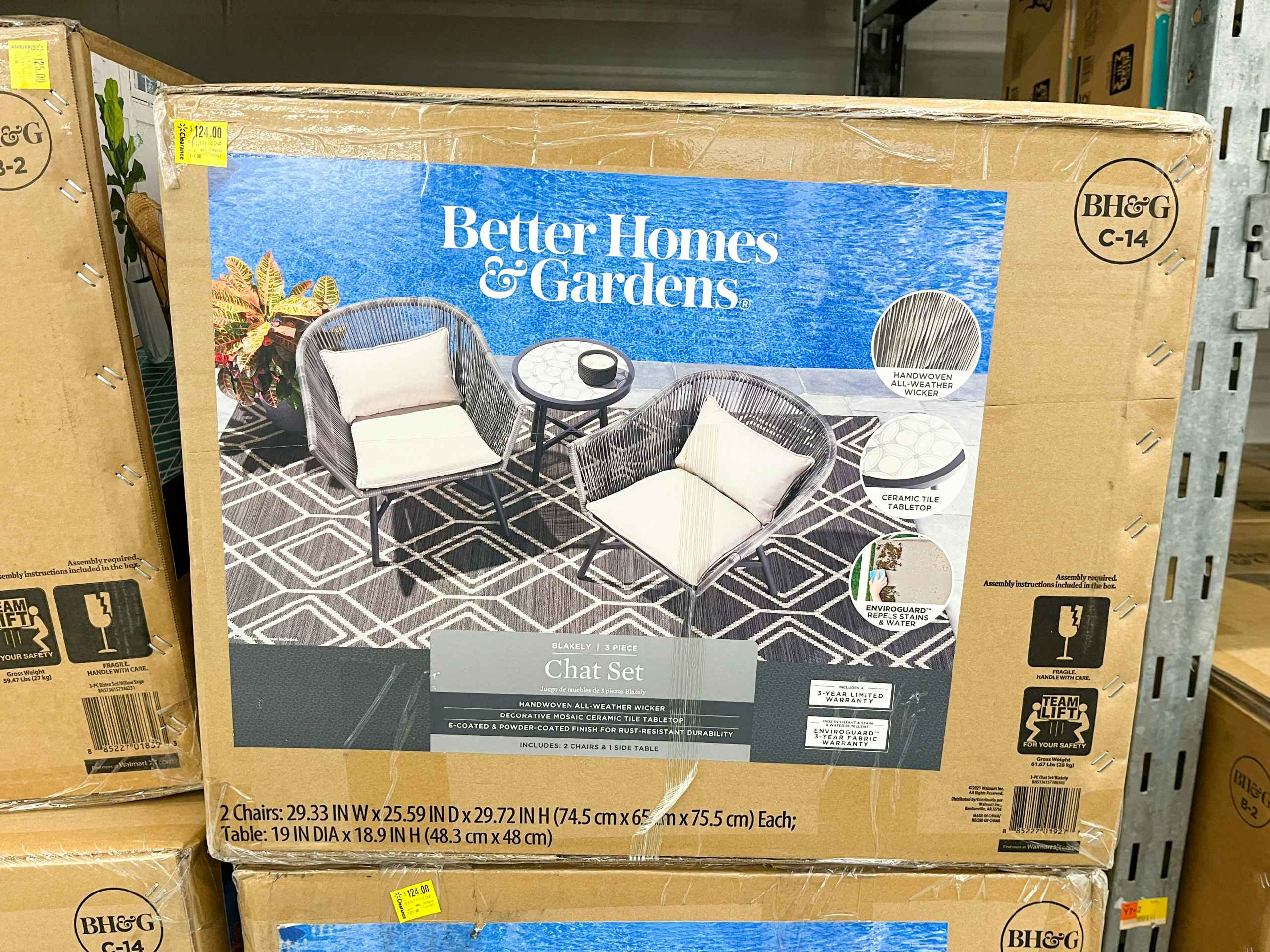 box of Walmart patio furniture on clearance
