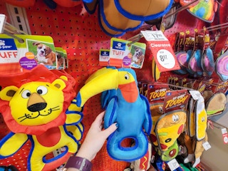 hand holding a toucan dog toy