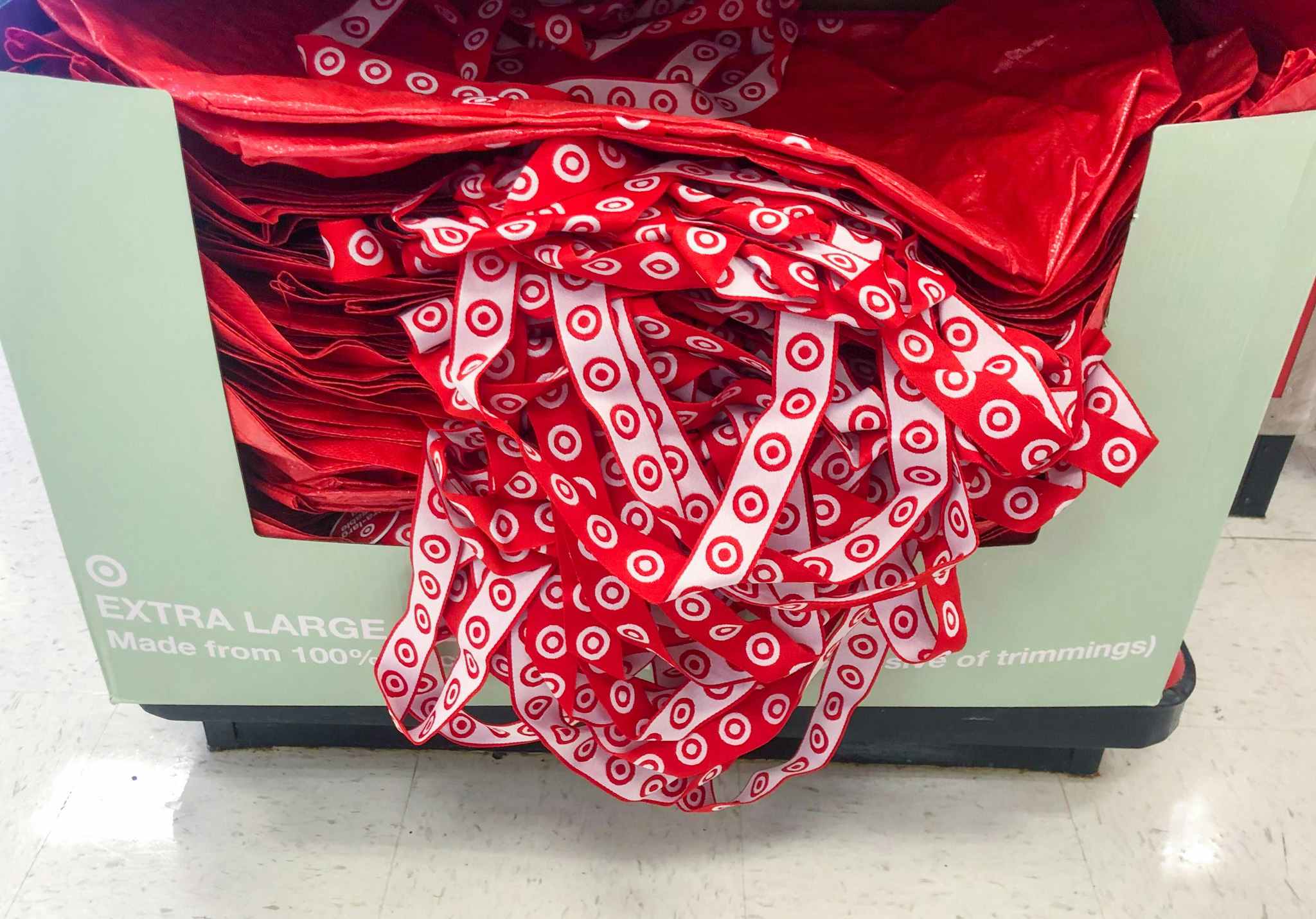 a stack of resuable target shopping bags