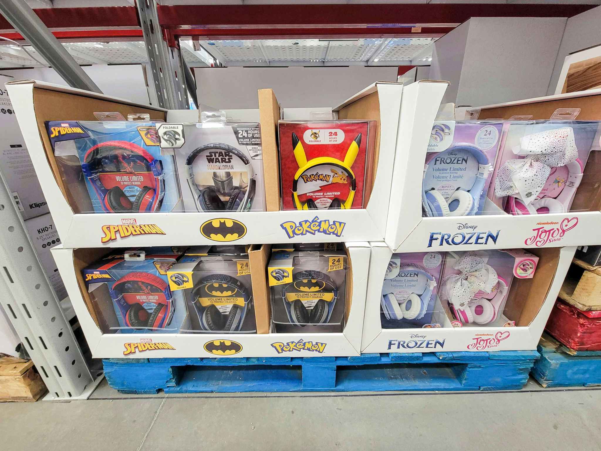 a selection of kids character headphones including pokemon, frozen, spiderman, and more