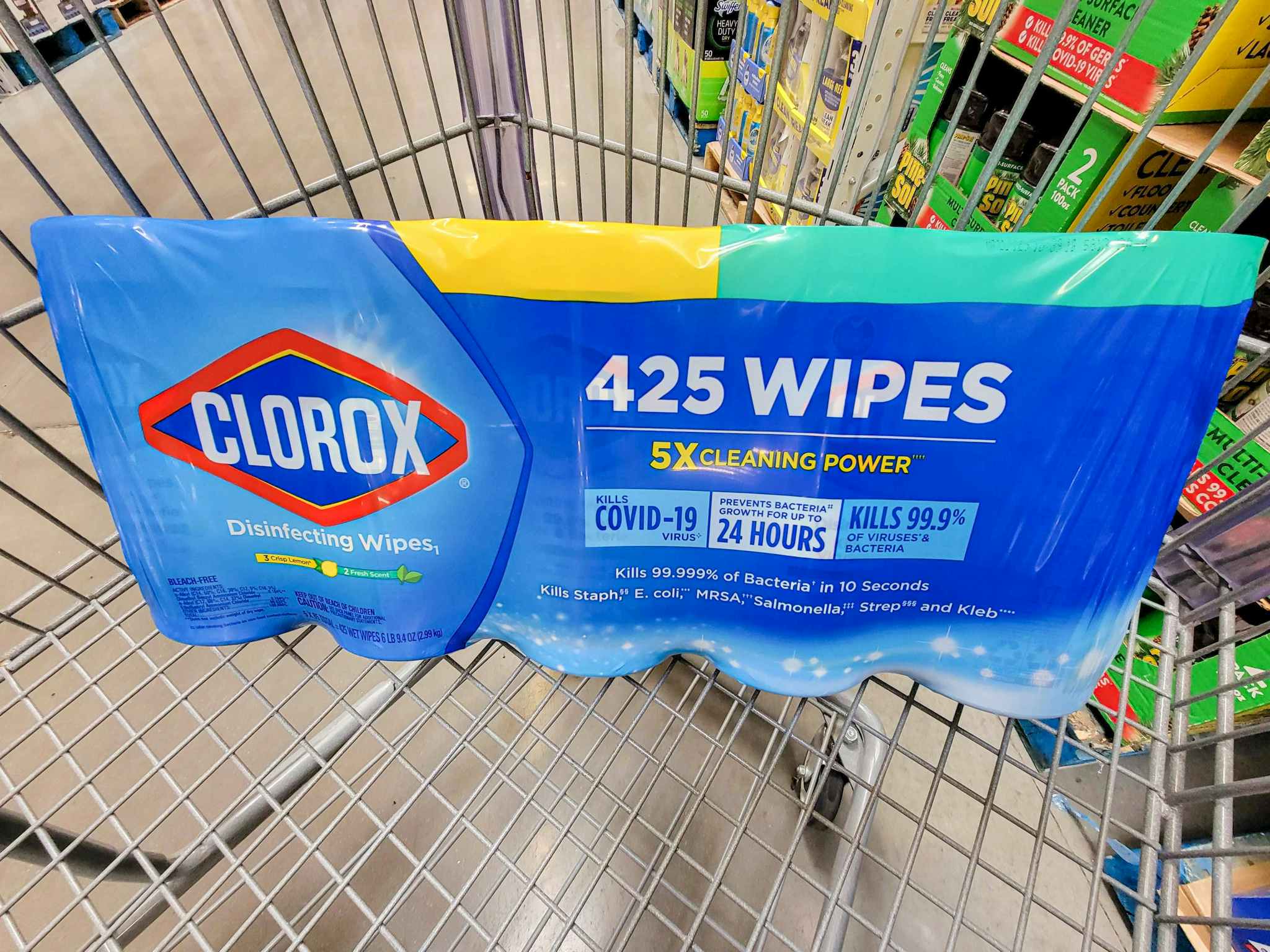 85 ct 5 pack of clorox wipes in a cart