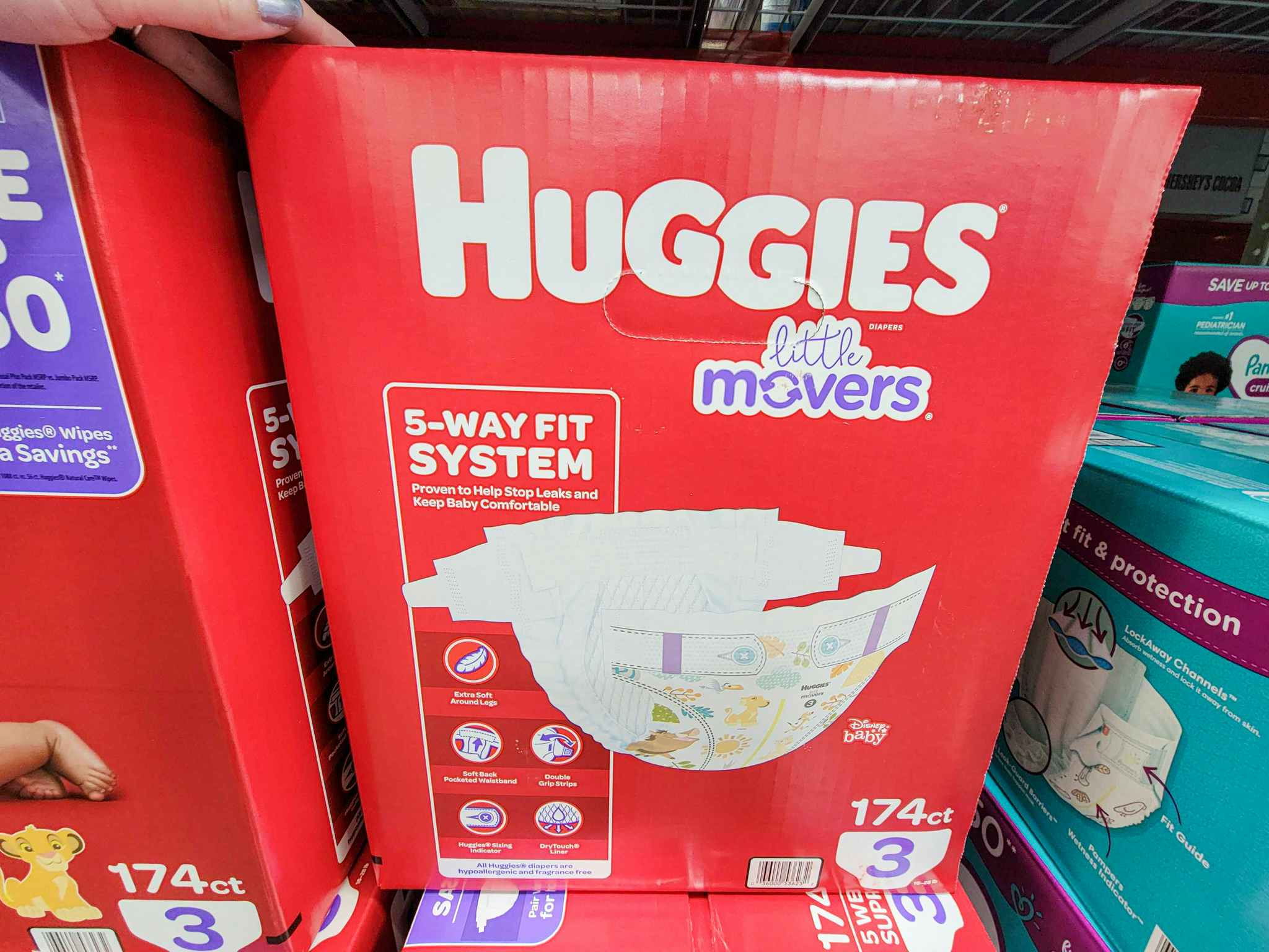 giant box of huggies little mover diapers at sam's club