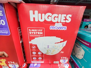 giant box of huggies little mover diapers at sam's club