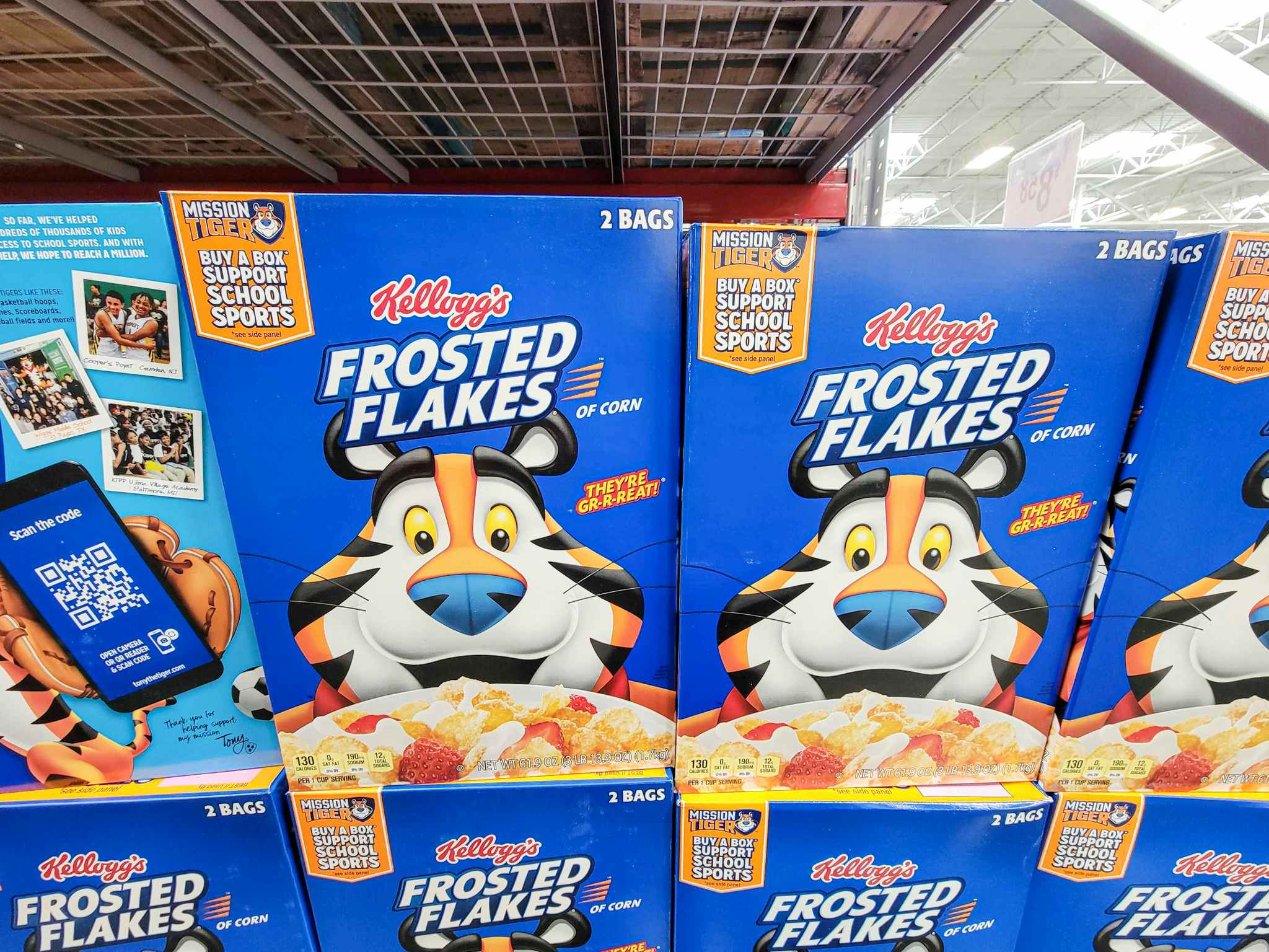 display of 2-pack boxes of frosted flakes