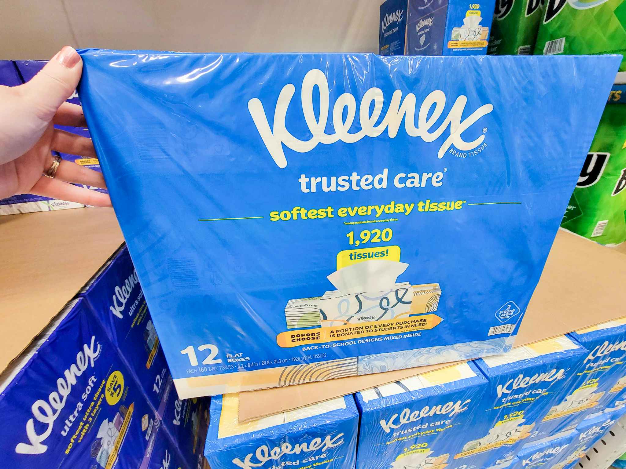 12-pack box of kleenex tissues