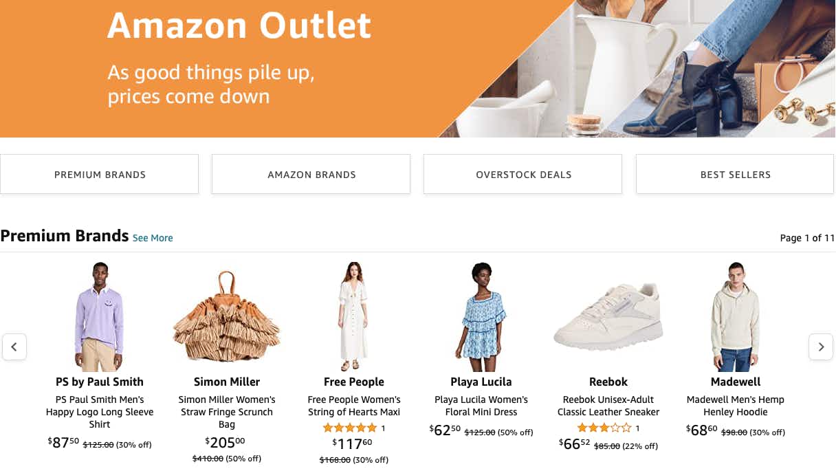 Amazon Outlet homepage