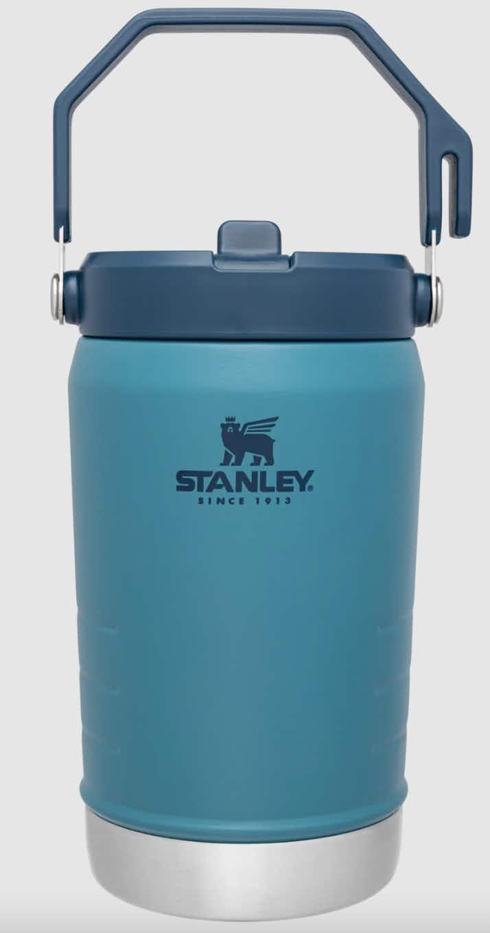 a blue stanley iceflow jug
