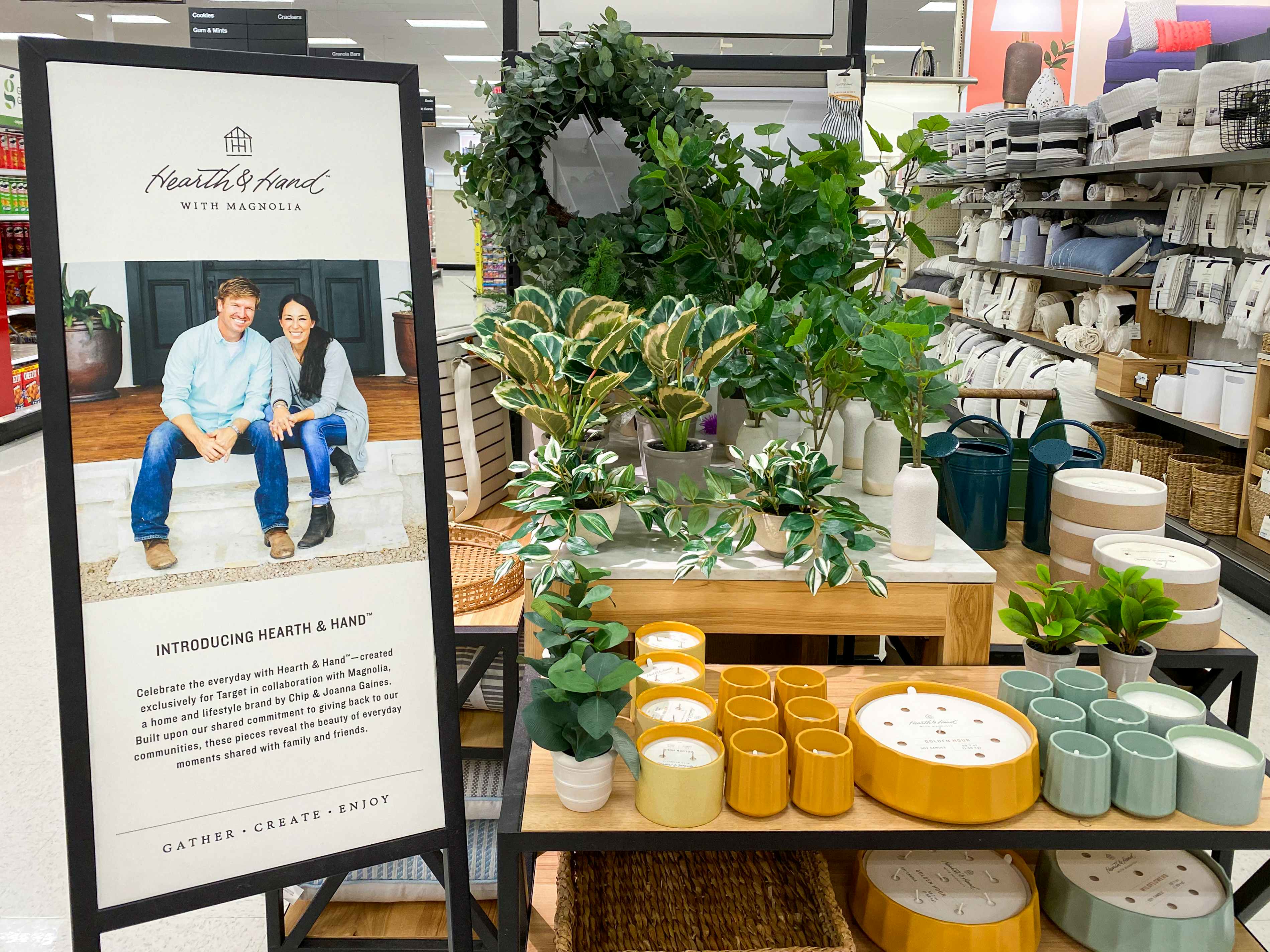 The Hearth & Hand with Magnolia display in the home decor section of Target.