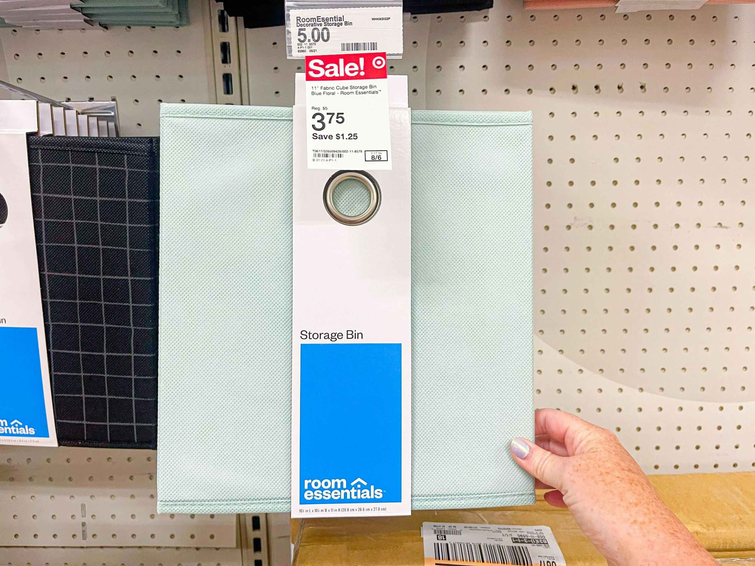 hand holding room essentials gray cube storage bin at target