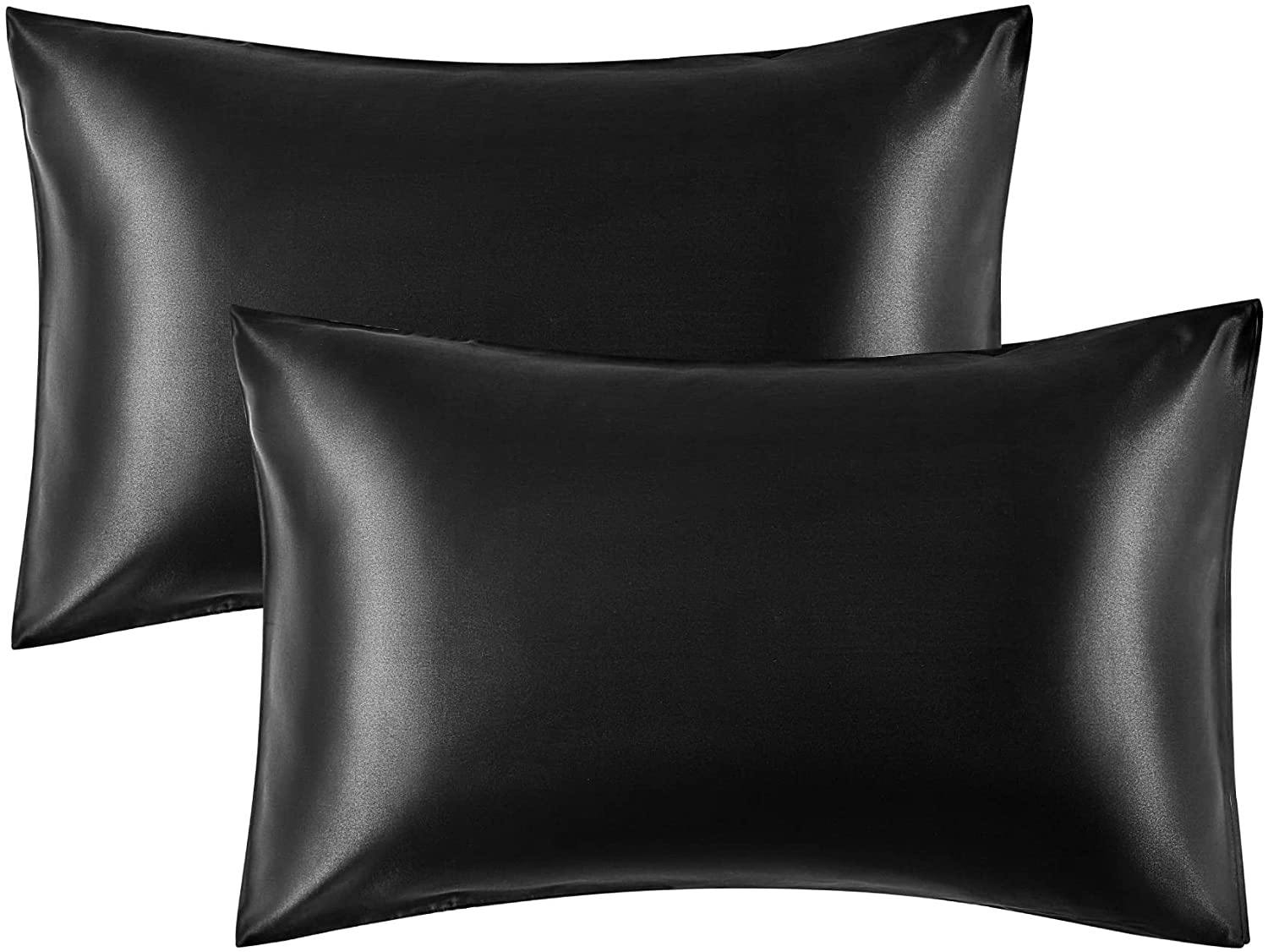 Two pillows inside Bedsure Satin Pillowcases on a white background.
