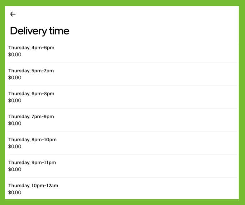 a screenshot from the uber eats app showing delivery times for uber grocery