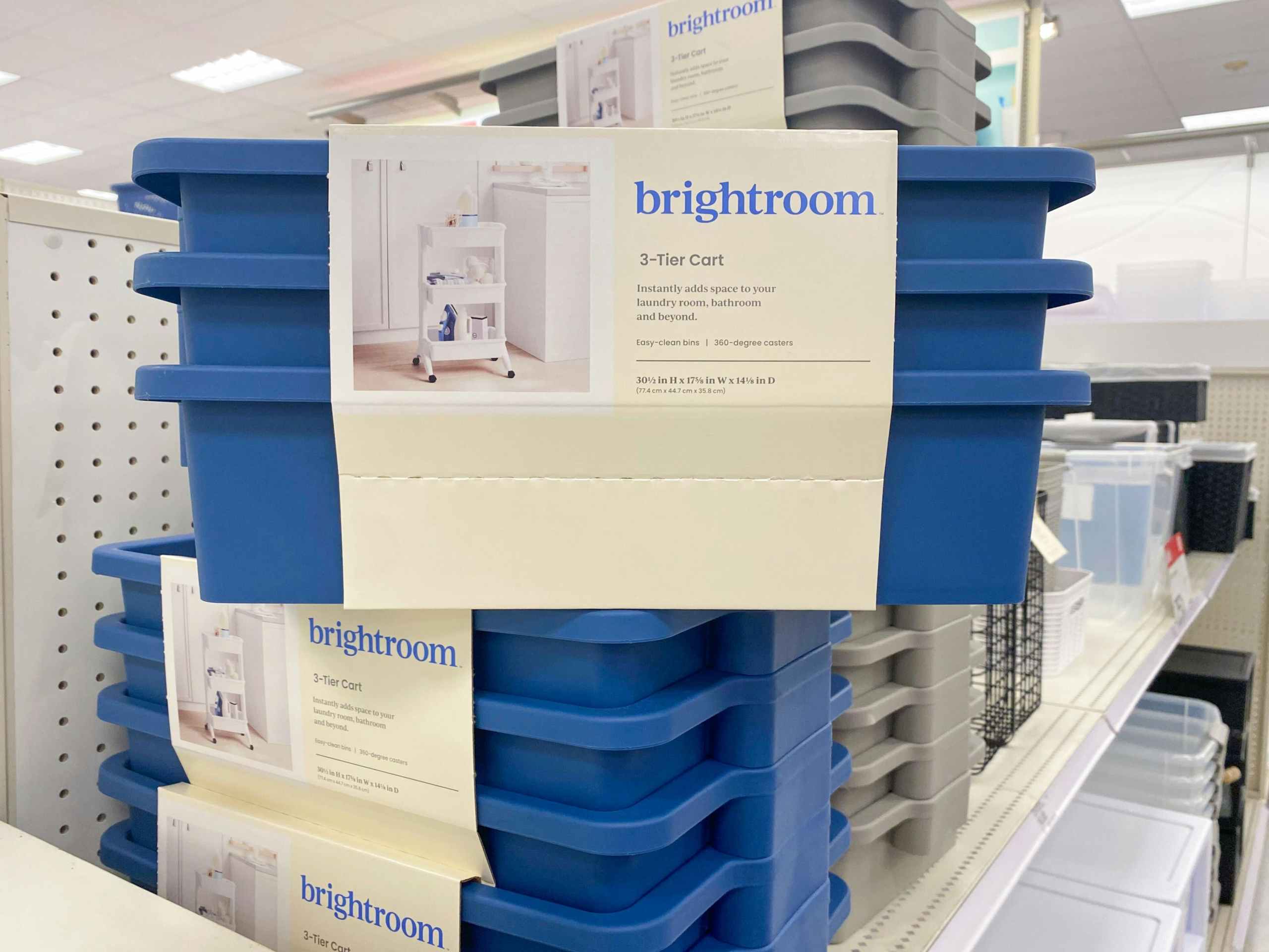 brightroom blue 3-tier plastic utility cart on a target shelf