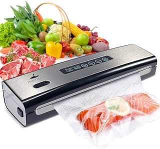 stock image of vacuum sealer sealing salmon