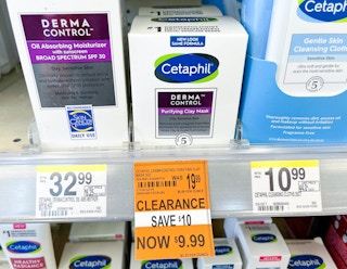 box of Cetaphil derma control clay mask on shelf with clearance tag underneath