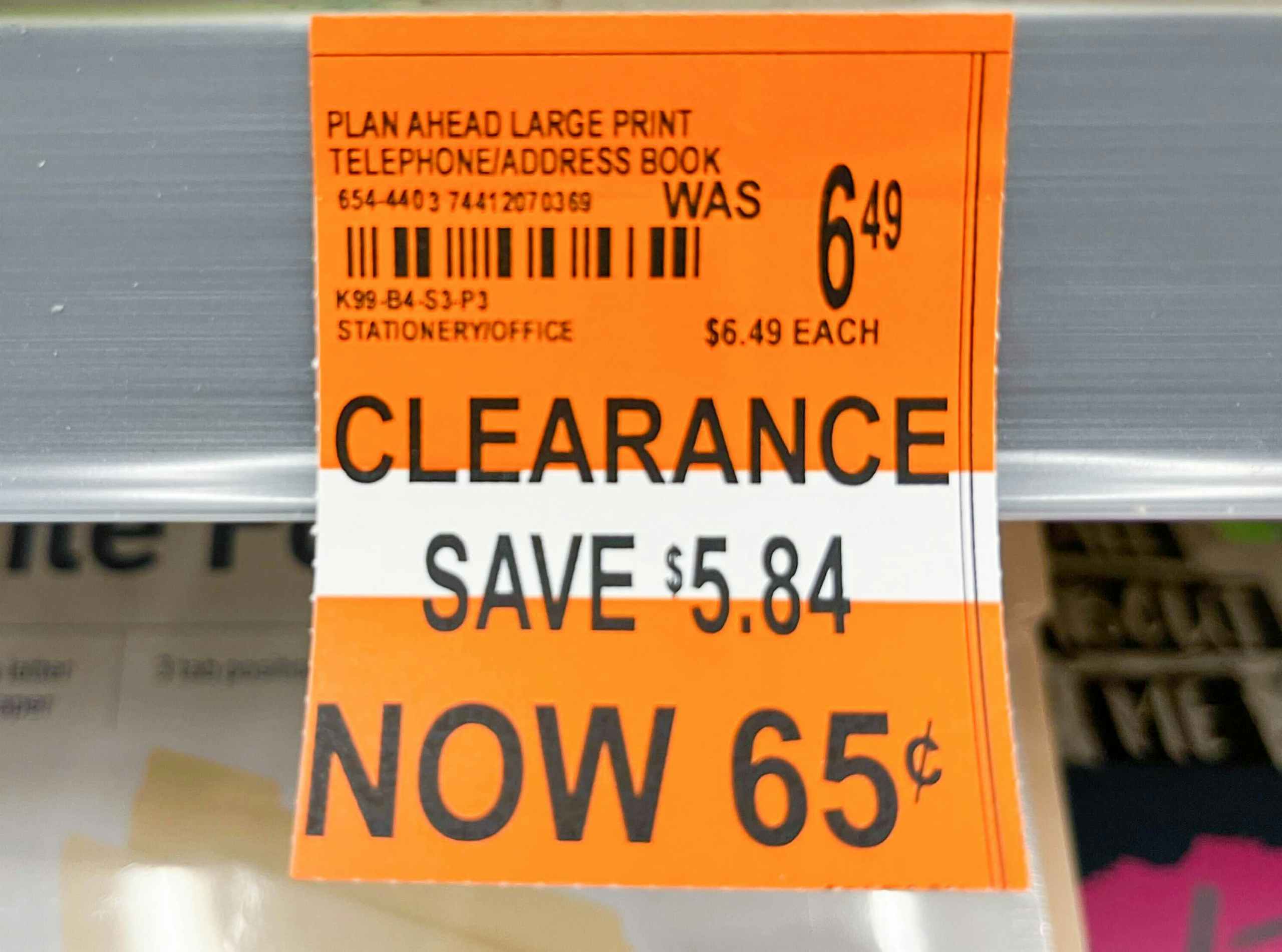 orange clearance tag for Walgreens Plan Ahead Large Print Telephone/Address Book