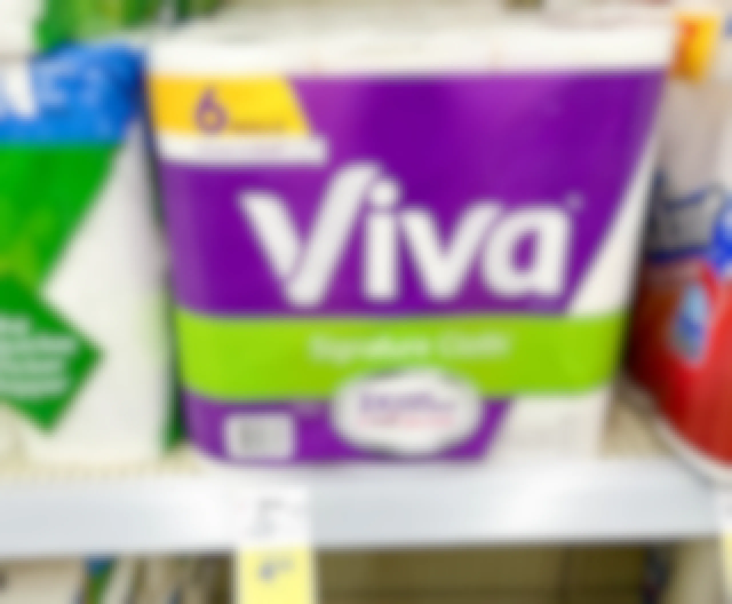 pack of Viva Signature Cloth Paper Towels on shelf with sales tag underneath