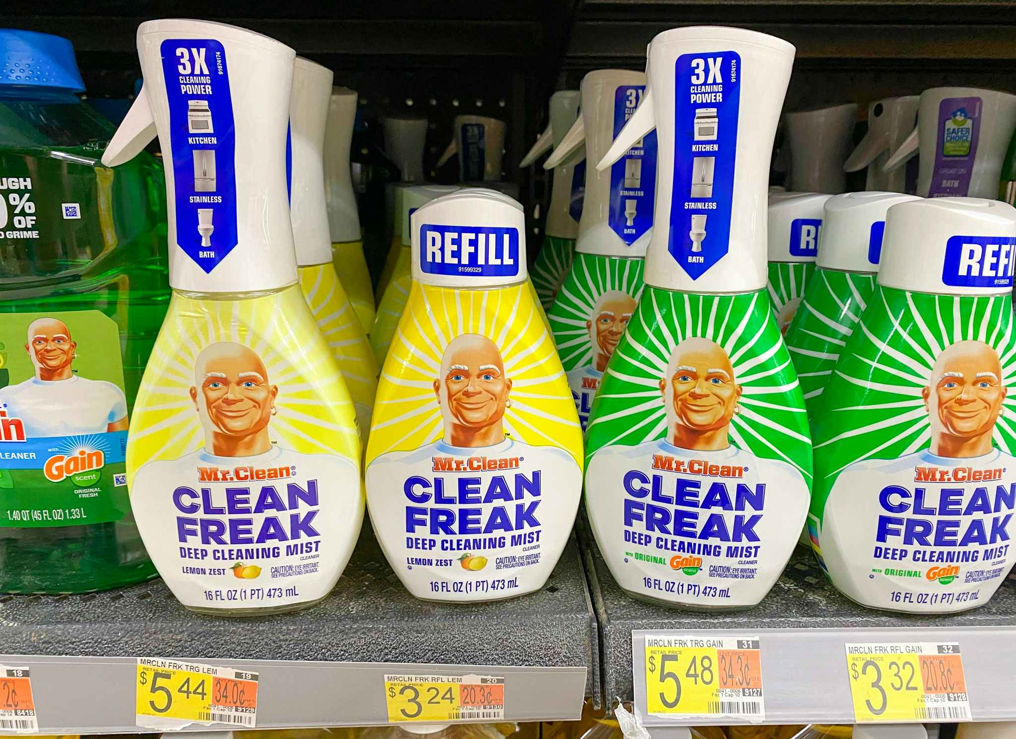 Mr Clean Clean Freak Deep Cleaning Mist Products on display at Walmart