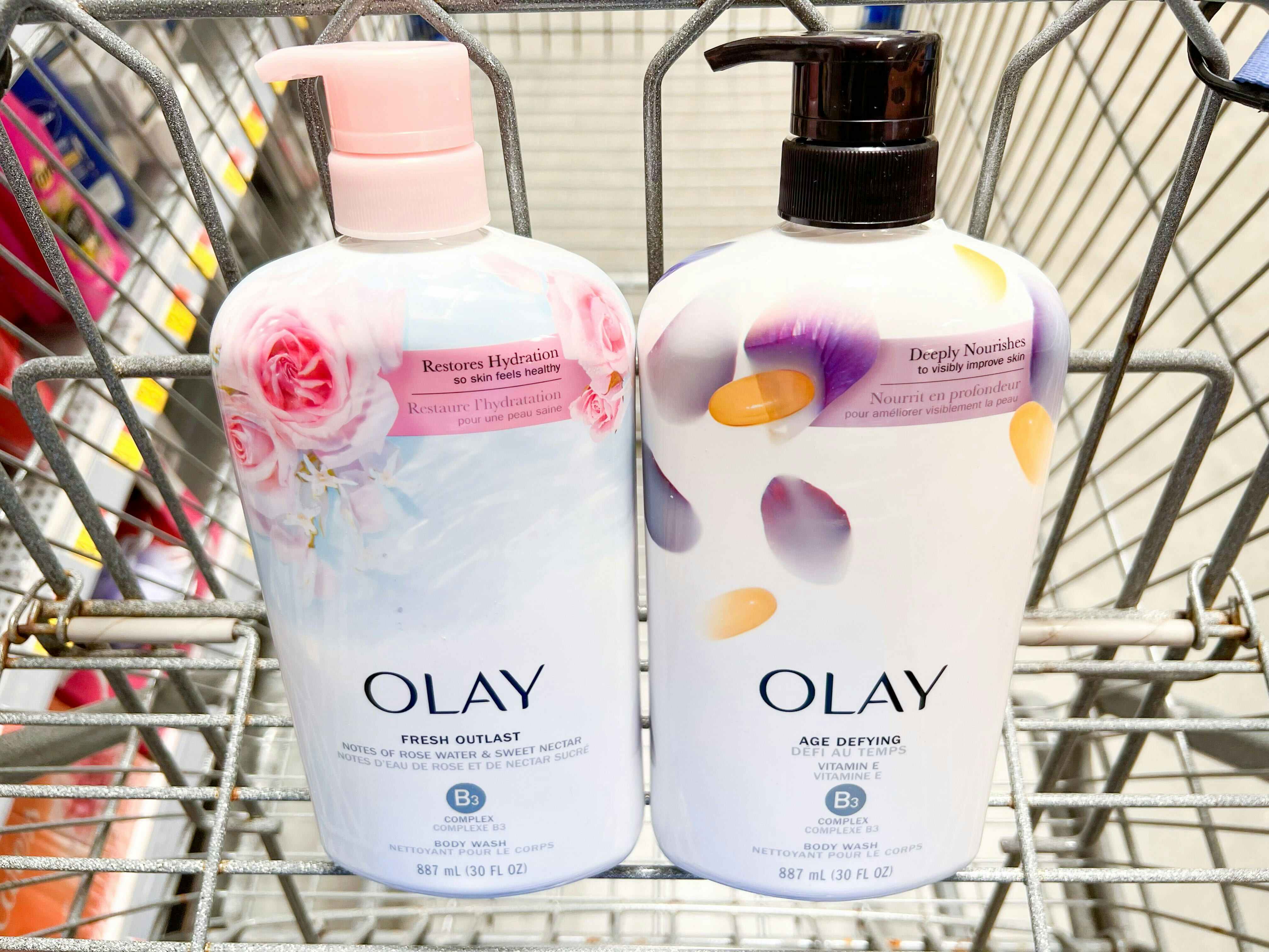 Two Olay Body Wash products in Walmart shopping cart