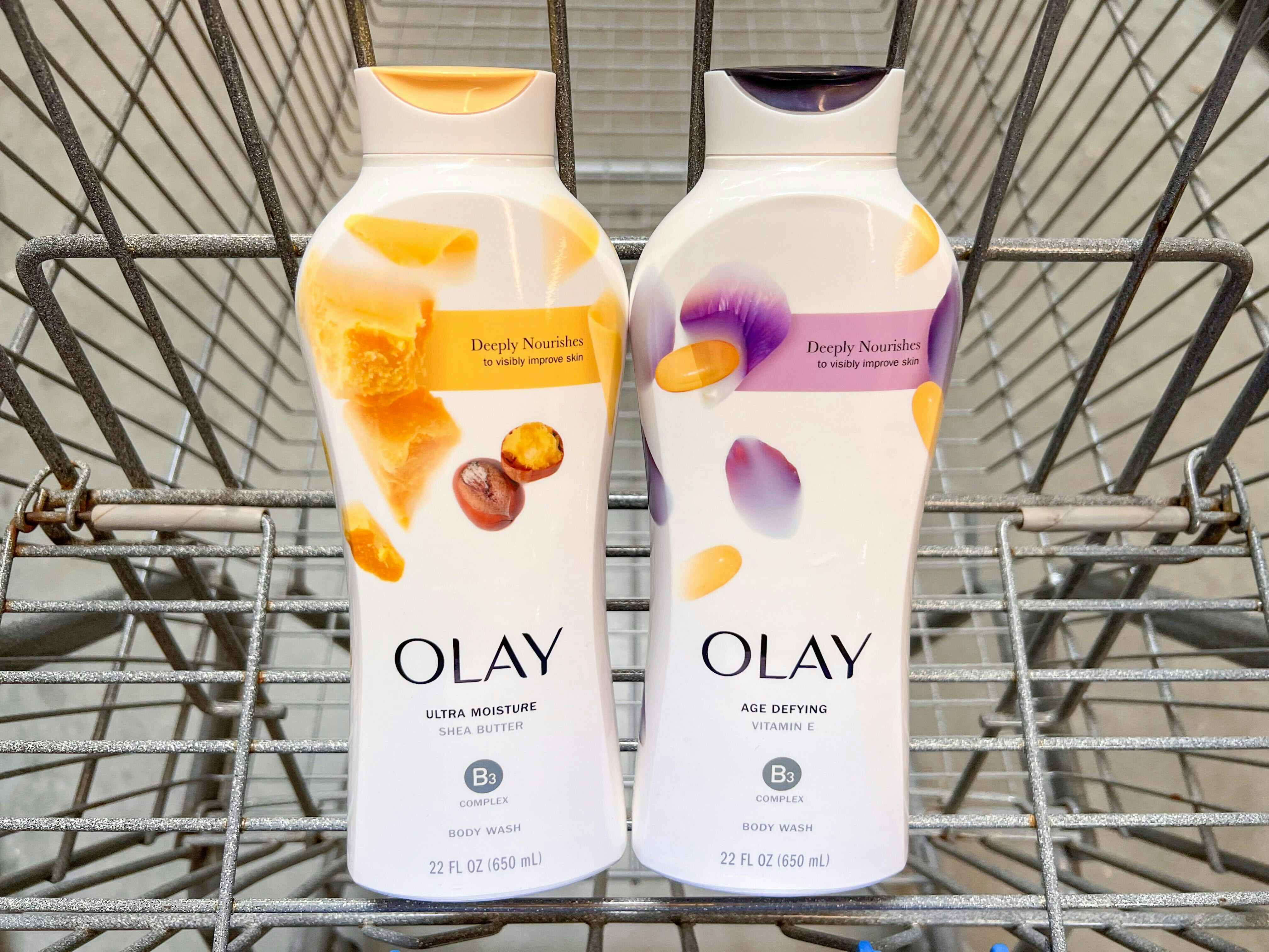 Two Olay Body Wash products in Walmart shopping cart