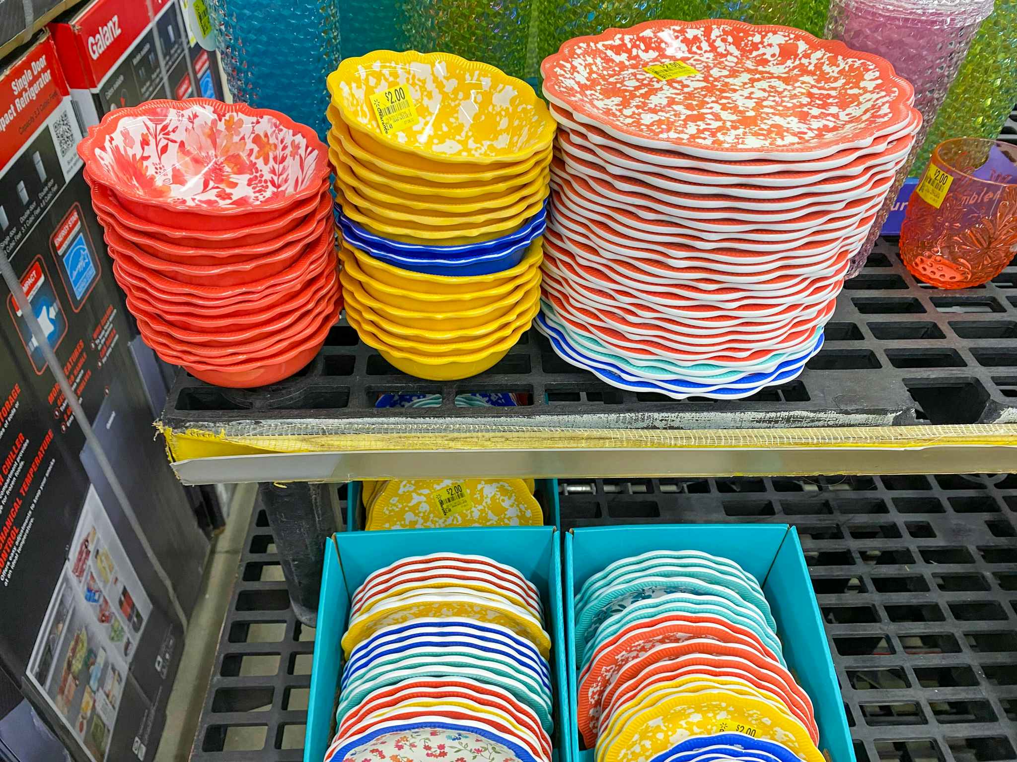pioneer woman bowl and plates on clearance shelf at walmart