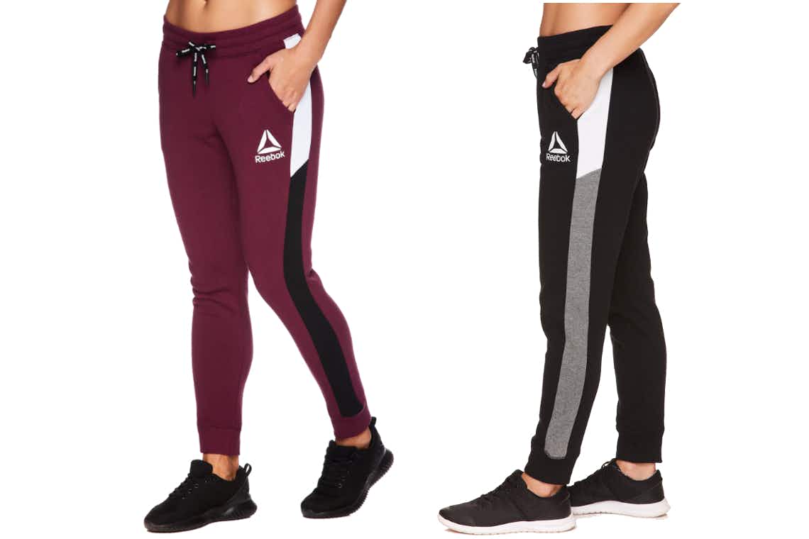 reebok color block fleece joggers