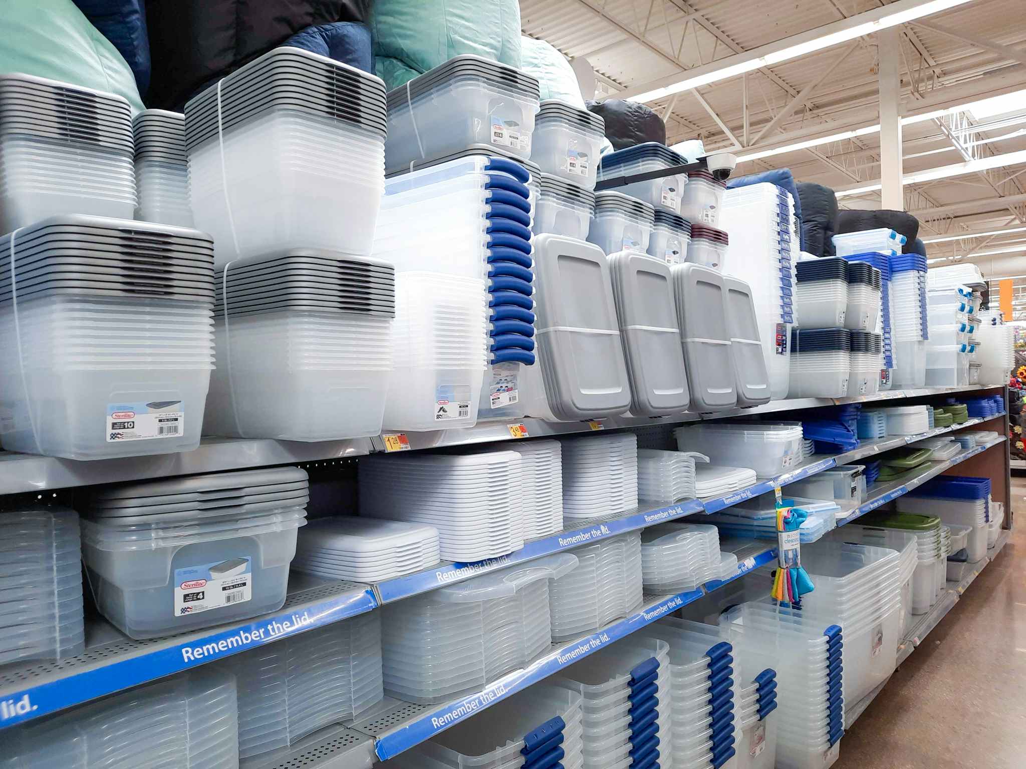 Storage totes and boxes on display at Walmart