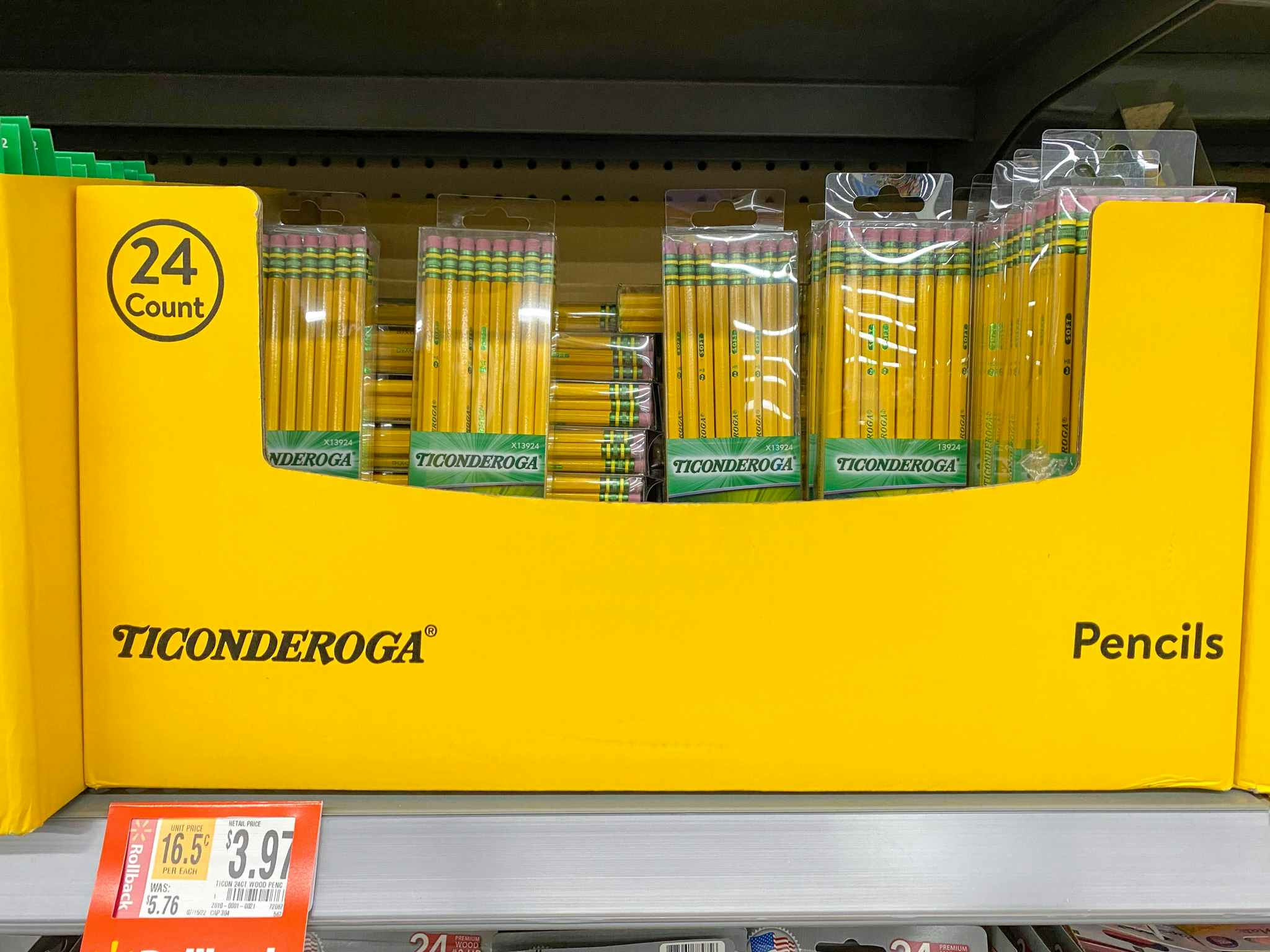 ticonderoga 24-count pencils on walmart shelf