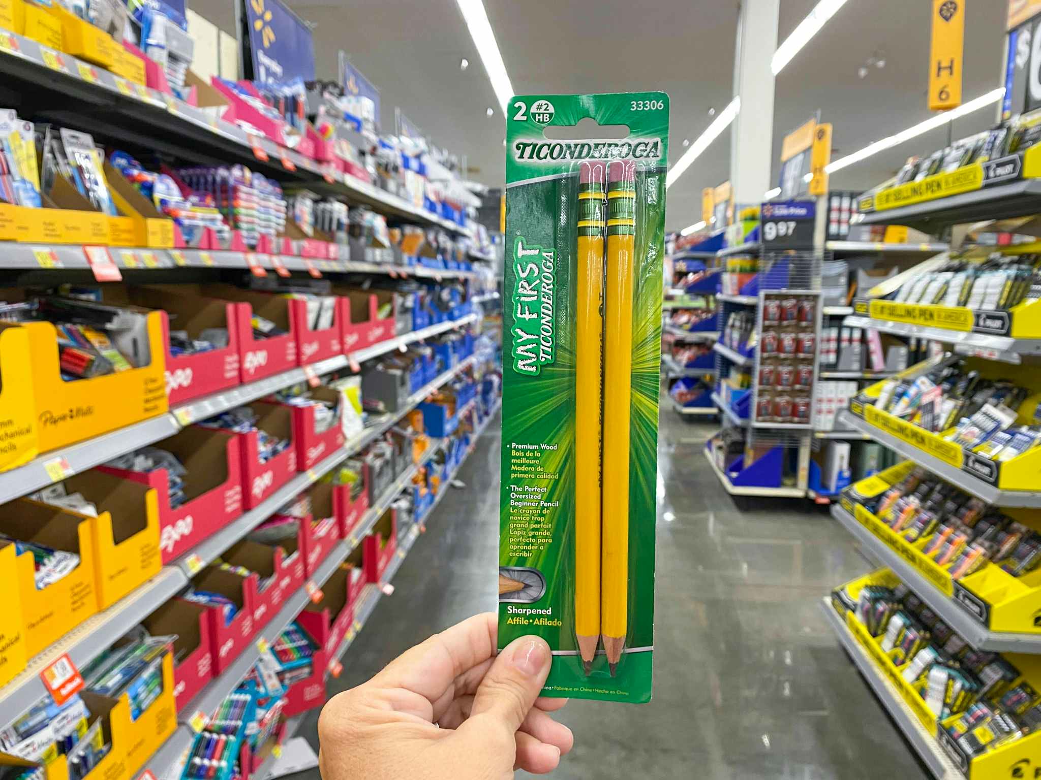 hand holding ticonderoga my first pencils at walmart