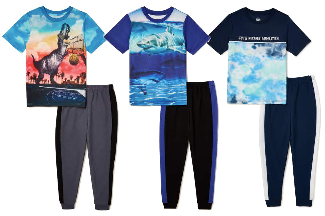 wonder nation boys graphic shirt and joggers 2-piece pajama set