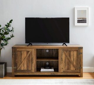 woven paths farmhouse barn door tv stand