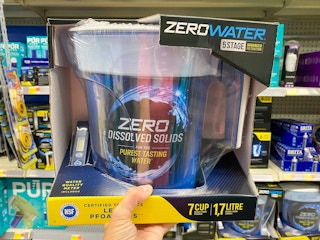 ZeroWater Pitcher held in front of shelf at Walmart