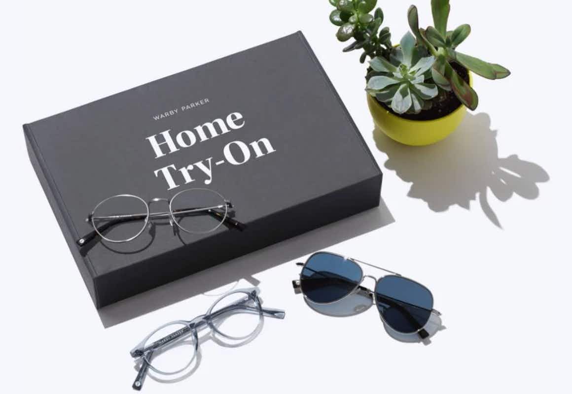 warby parker home try-on box with glasses