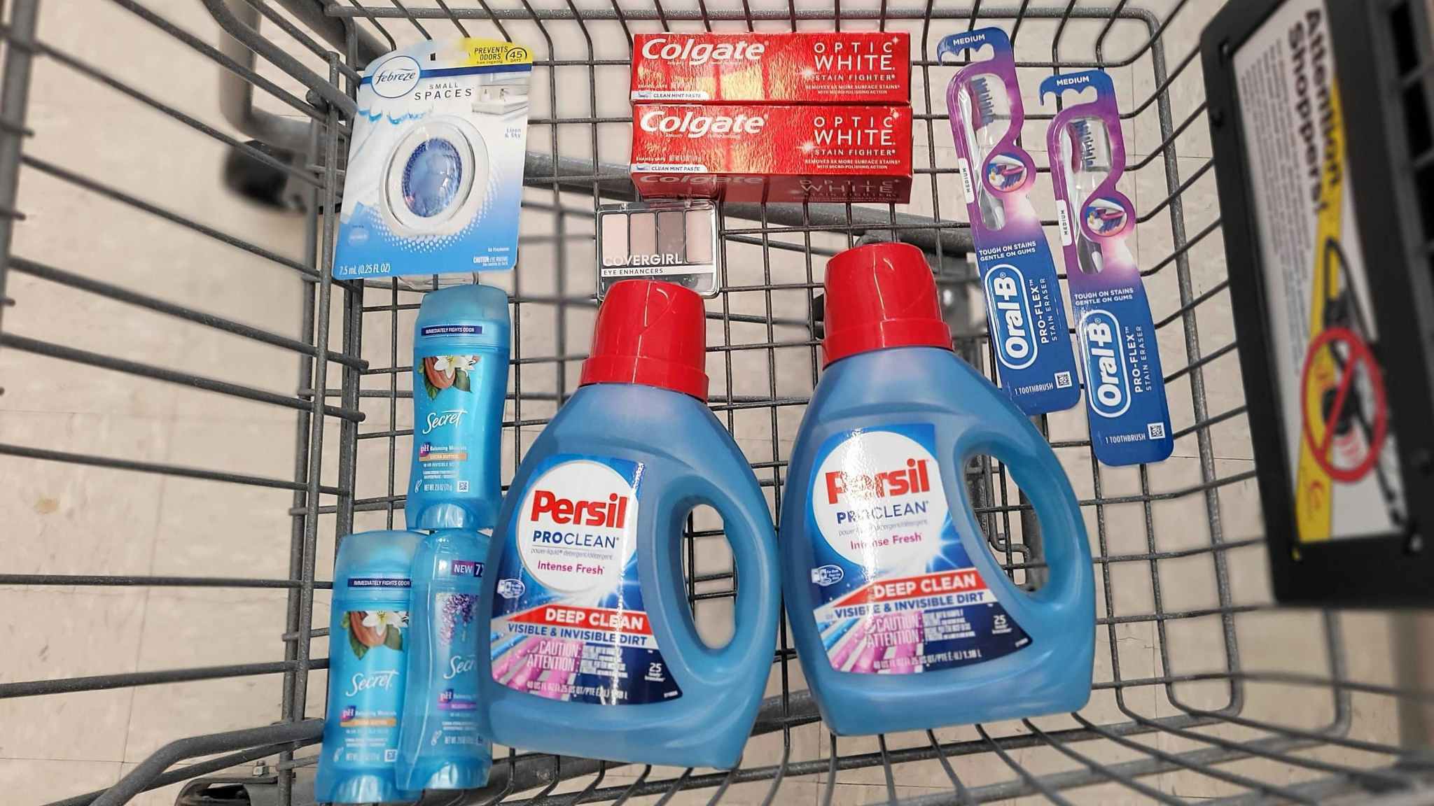 persil, colgate, febreze, secret, and covergirl products