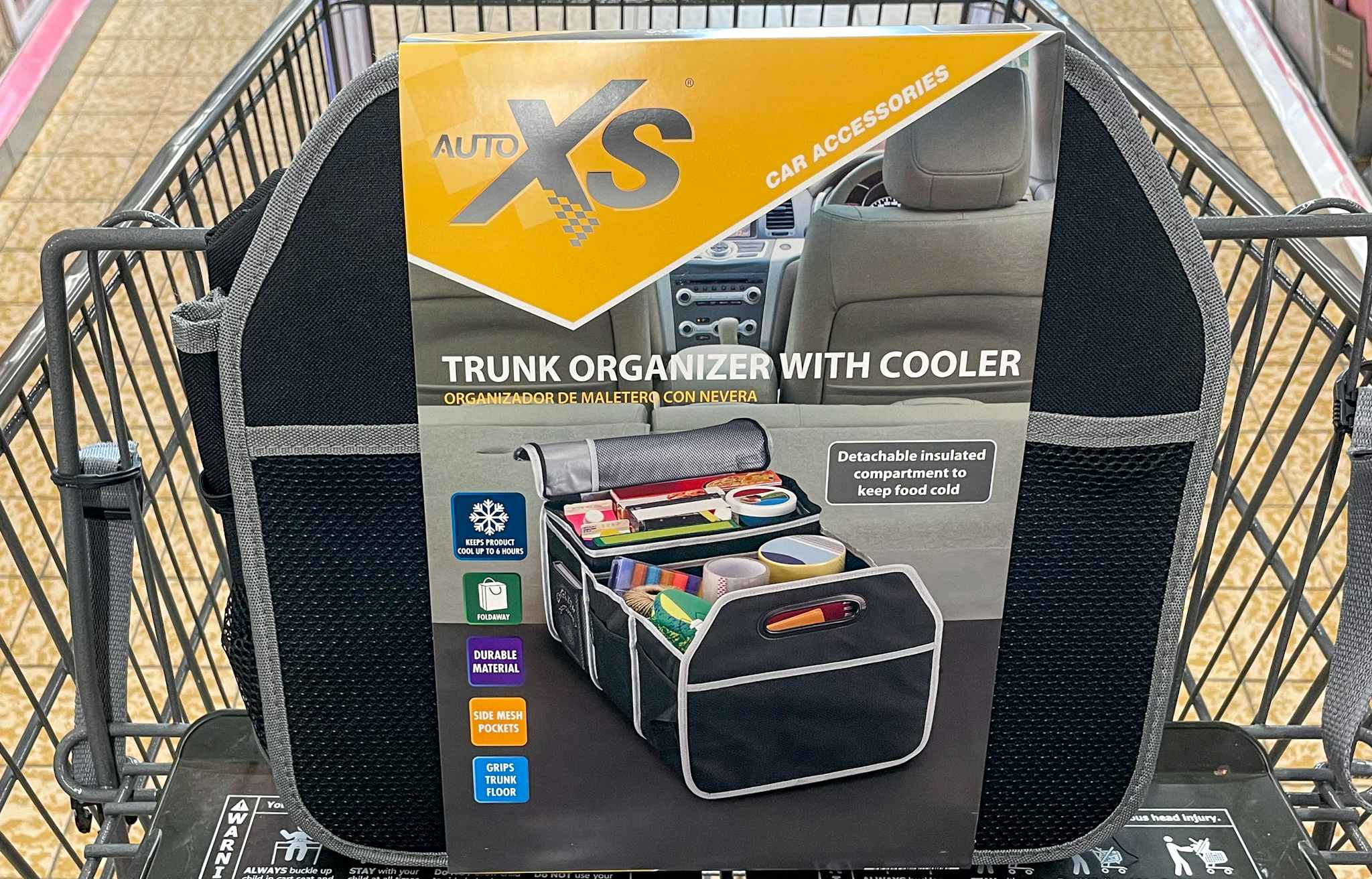 insulated trunk organizer in a cart at aldi