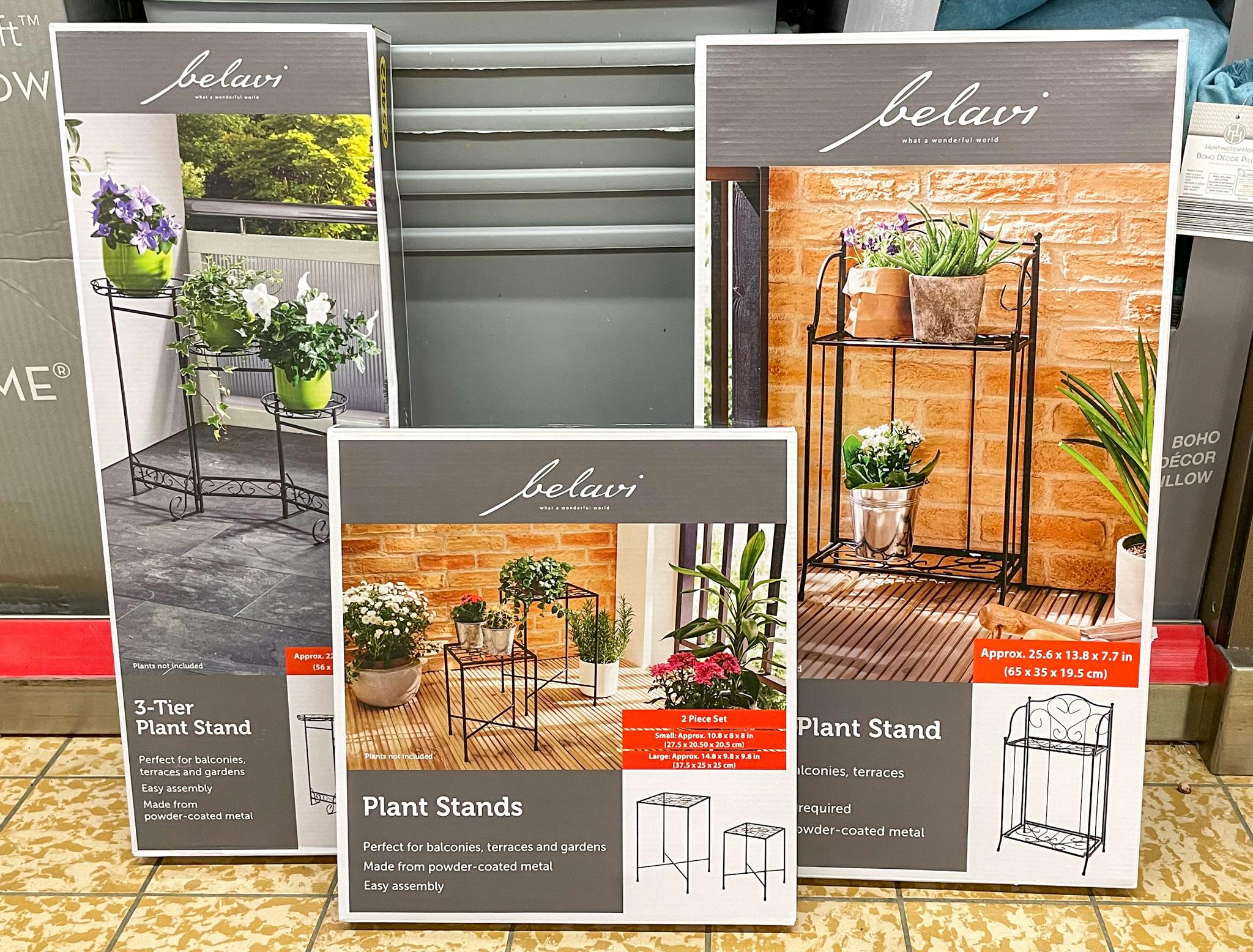 plant stands in boxes on the sales floor at aldi