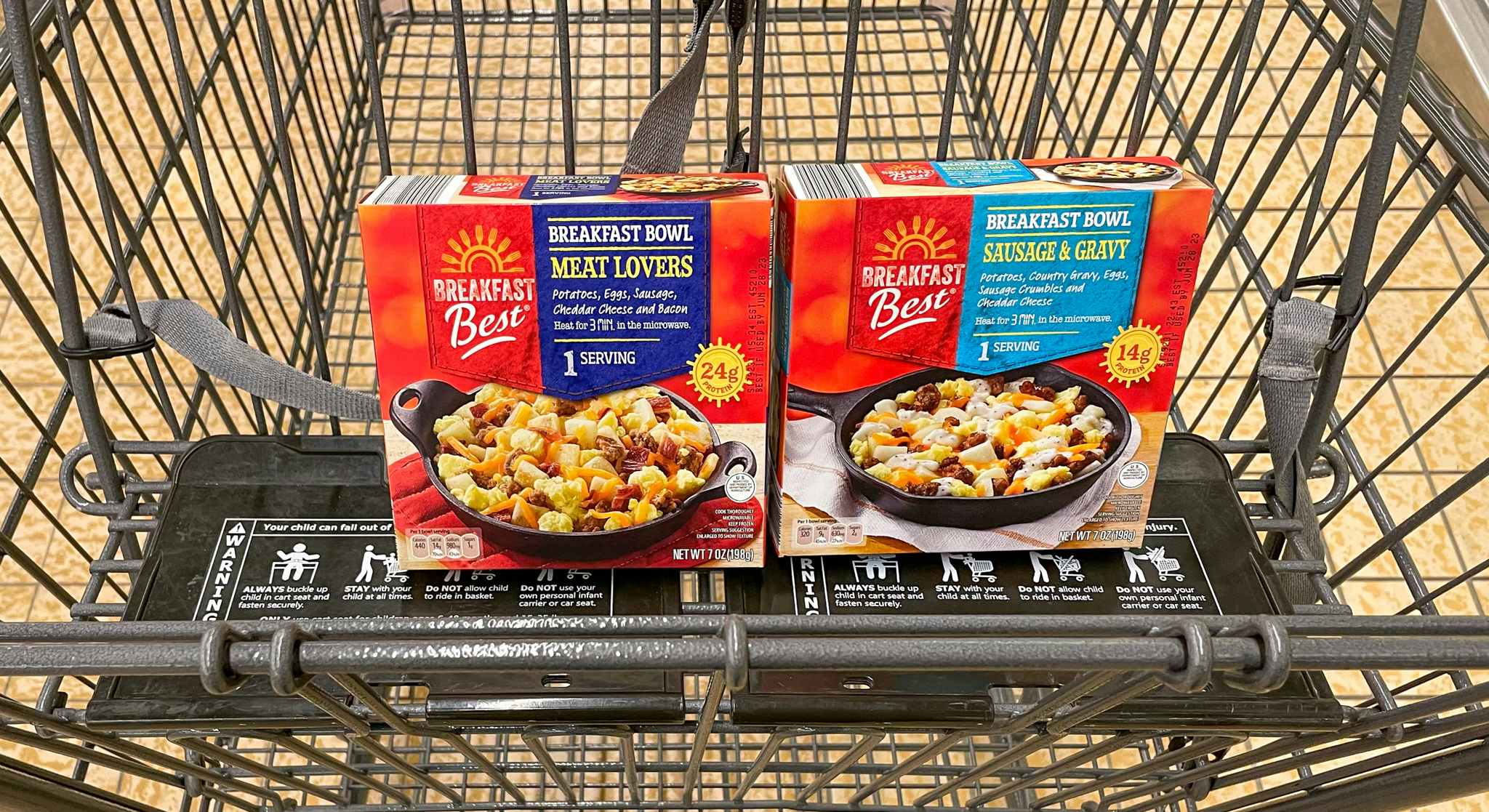 breakfast bowls in a box in a cart at aldi