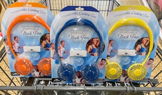 portable neck fan in package in a cart at aldi