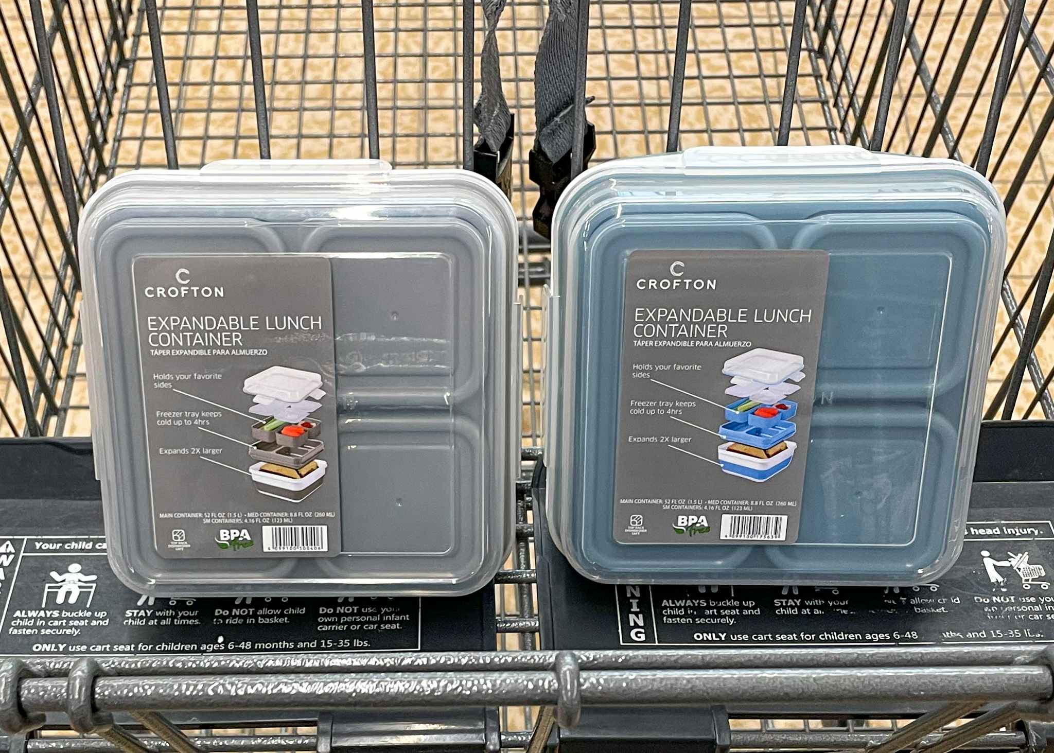 lunch containers in a cart at aldi
