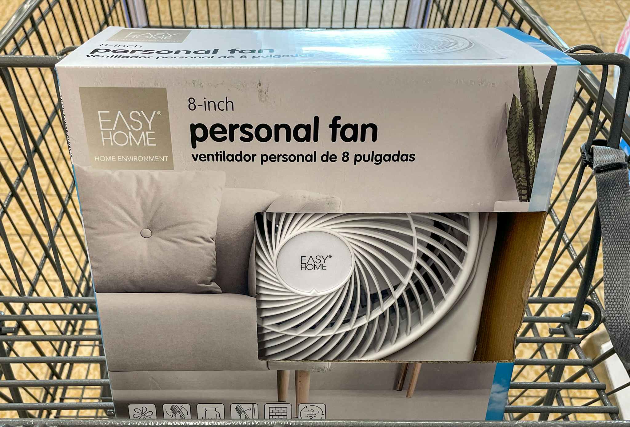 personal eight inch fan in a cart at aldi