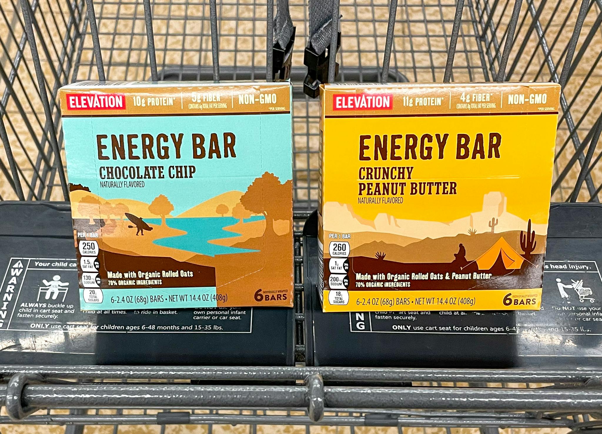 energy bars in a cart at aldi