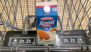 almond milk in a cart at aldi