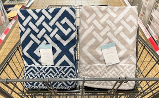 bath towels in a cart at aldi