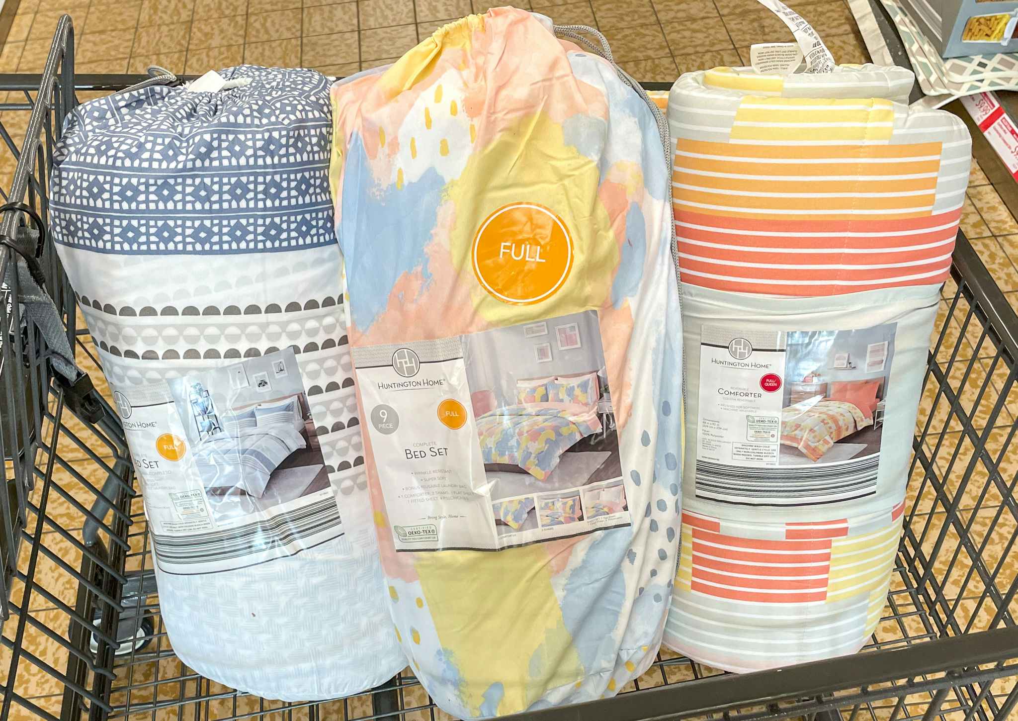 bedding set in a cart at aldi