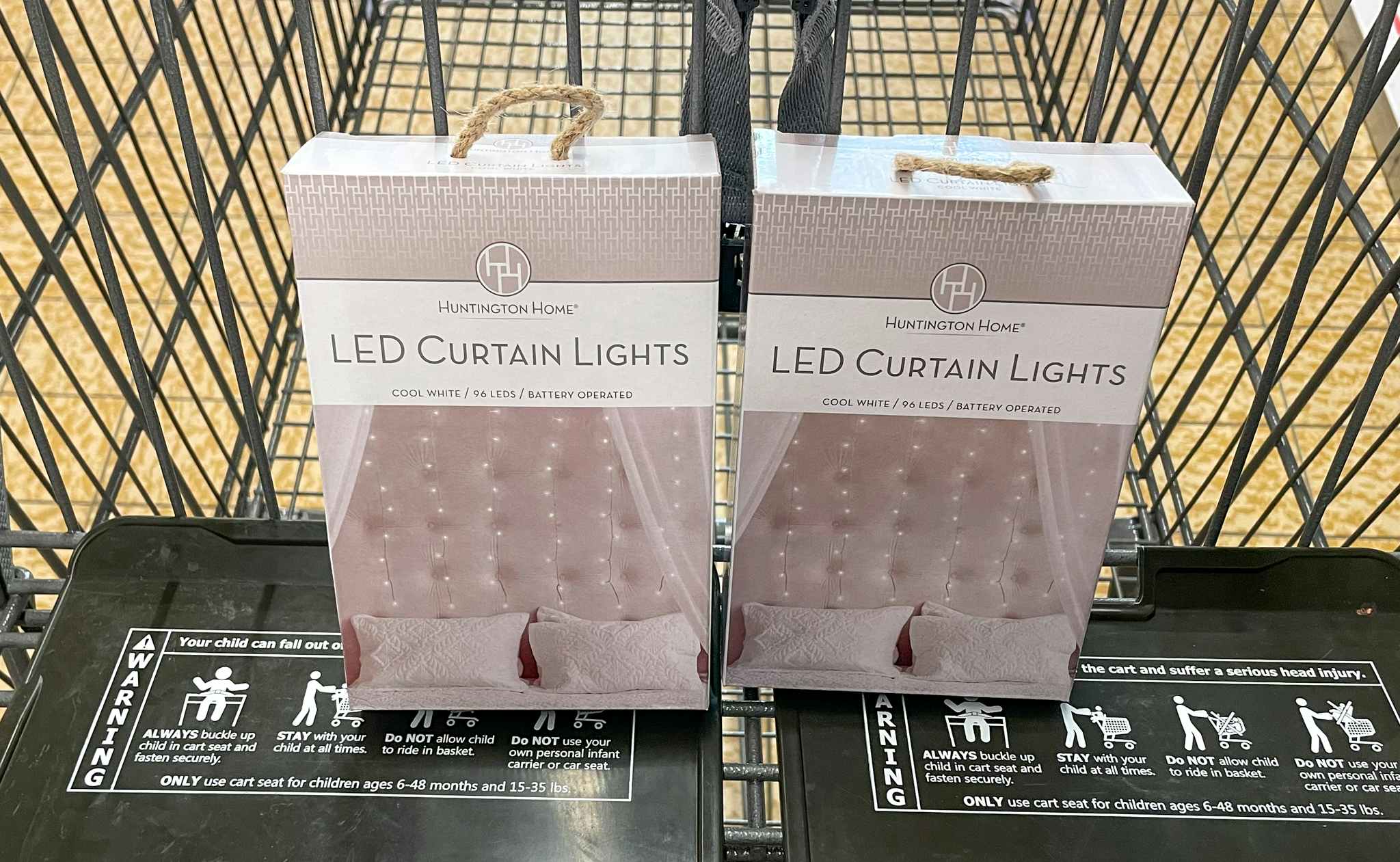 curtain lights in a box in a cart at aldi