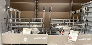 over the door hooks in a display on a shelf at aldi 