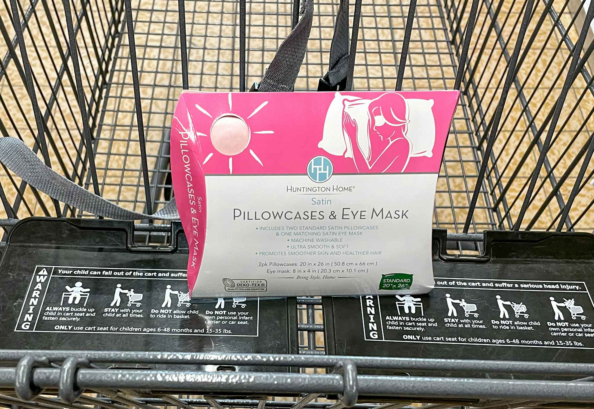 satin pillowcase in a cart at aldi