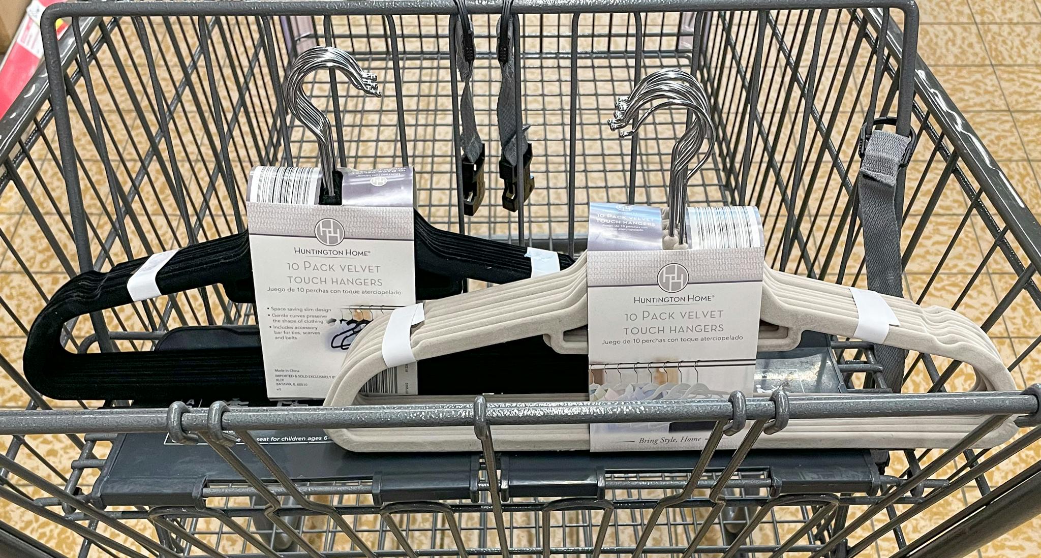 velvet hangers in a cart at aldi